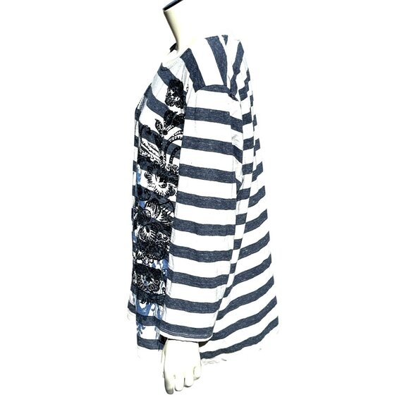 Chicos Zenergy Striped Floral Embroidered Long Sleeve Tunic Top Boho Chic Blouse - Picture 2 of 13